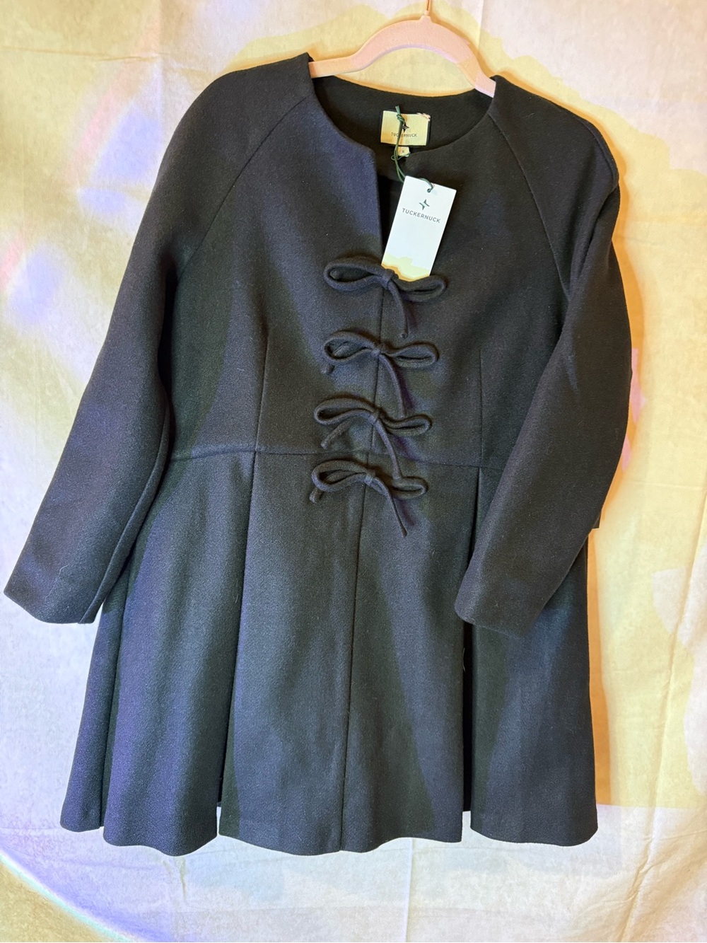 Tuckernuck Black Bow-Front Fit-and-Flare Trench Coat